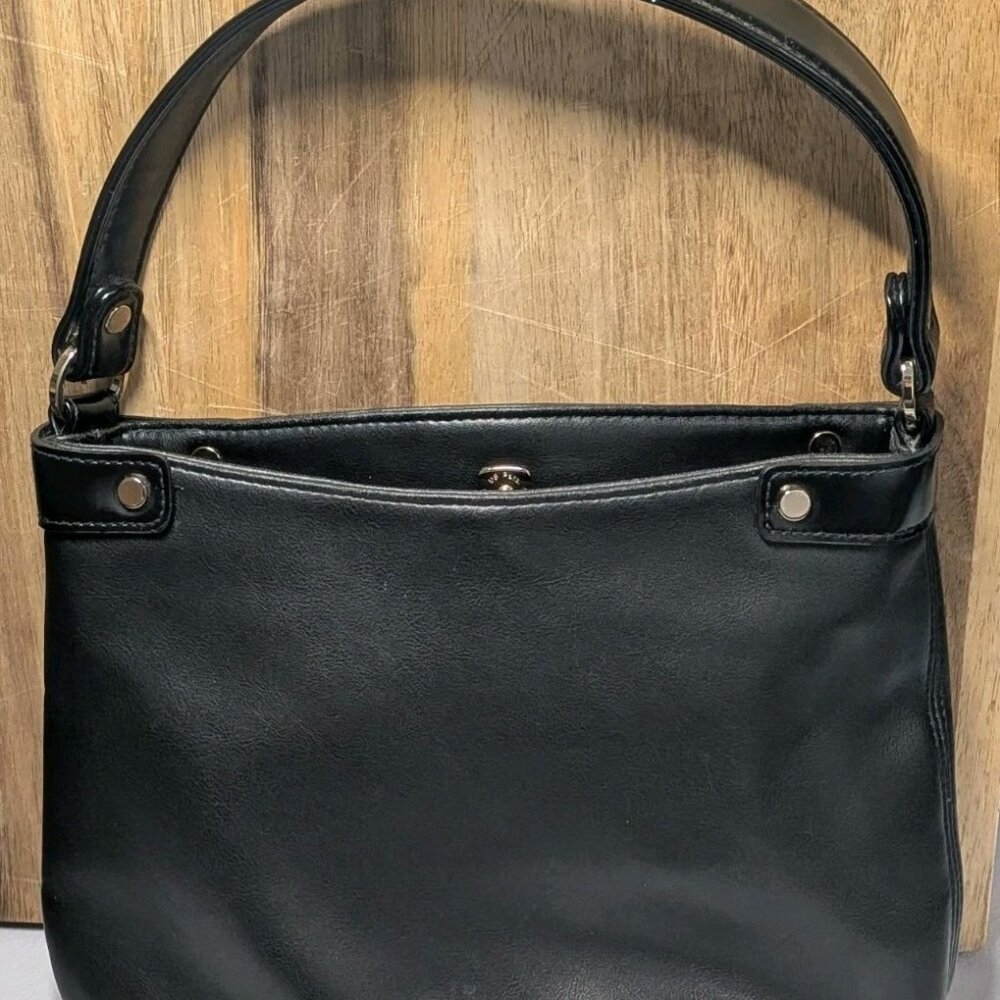 Liz Claiborne Women's Black Faux Leather Shoulder Bag 8"X10"